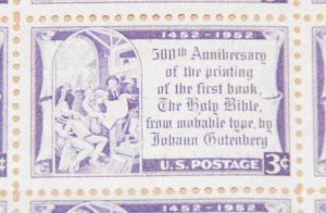 1952 sheet - Gutenberg Bible  Sc# 1014