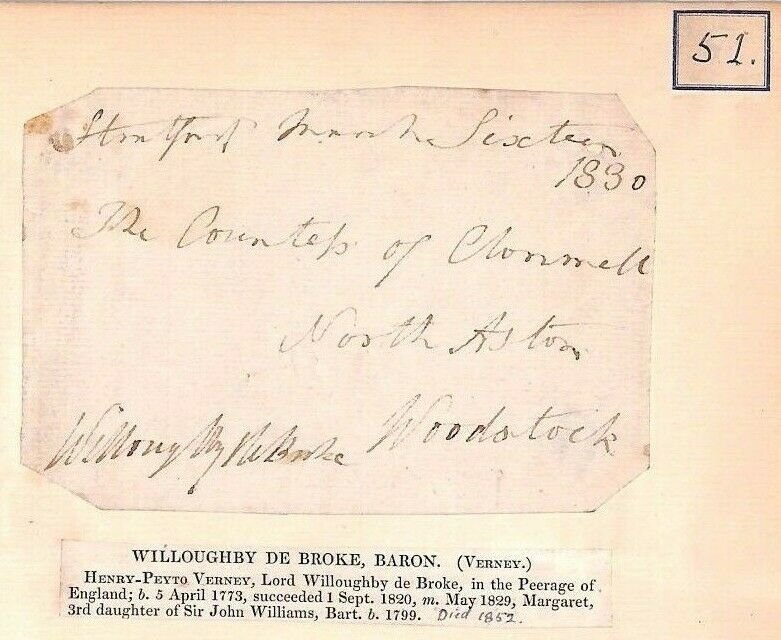 GB FREE FRONTS{2} *Willoughby de Broke* *Arundale* & *Lincoln* Autograph BR42