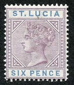 St Lucia SG49 6d Dull Mauve and Blue Die 1 M/M Cat 9.50 pounds