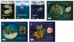 Portugal Azores Madeira 2024 Europa Underwater fauna set of stamps block'...