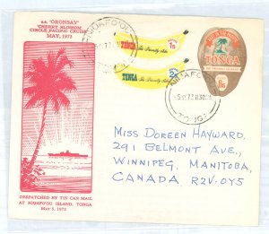 Tonga 297/298/302 1973 Ship mail, fruit, bananas, coconut, unusual stamp shapes.  Tin Can Mail from S.S. Oronsay with descript