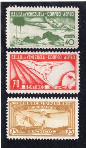 Venezuela 1937 40c to 75c Airmail, Scott C51-C53 MH, value = $4.70