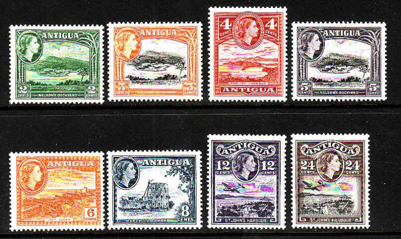 Antigua-SC#109-16-unused Hinged middle values-QEII-1953-56-