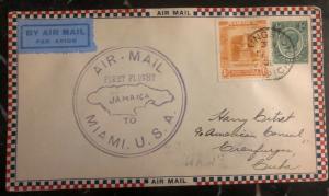 1930 Kingston Jamaica First Flight Airmail Cover FFC To Miami USA