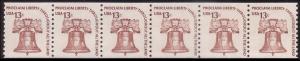 #1618 1618v Liberty Bell 13c Dull Gum Line Pair Strip 6 MNH