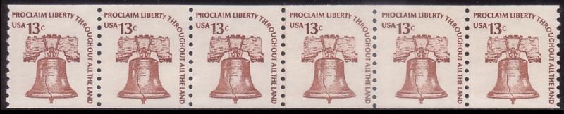 #1618 1618v Liberty Bell 13c Dull Gum Line Pair Strip 6 MNH