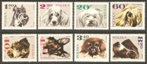 POLAND Sc# 1636 - 1643 Used FVF Set-8 Dogs Terrier Afghan