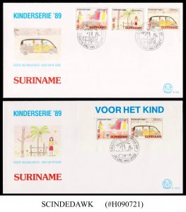 SURINAME - 1989 CHILD WELFARE CHILDREN'S DRAWINGS SET OF 2 FDC