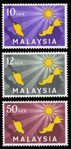 Malaysia 1963 Scott #1-3 Mint Never Hinged