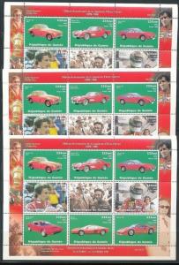 Rep. De Guinee Guinea 1998 ENZO FERRARI CARS EXPOPERF 3x MNH Sheets of 9 [D379]