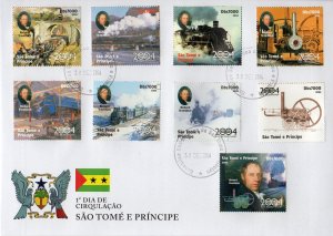 Sao Tome and Principe 2004 Steam Locomotives by Richard Trevithick Set (9) FDC