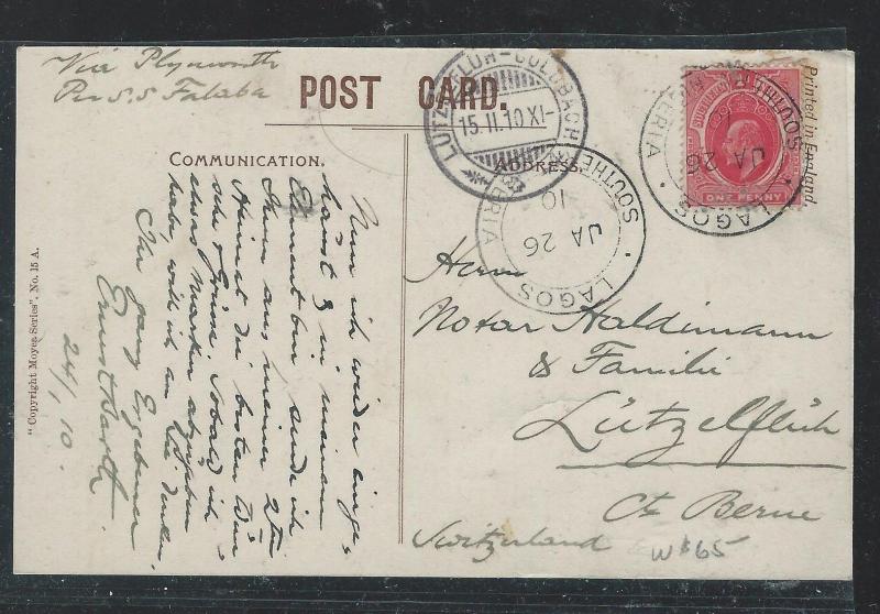 SOUTHERN NIGERIA  (P2709B) 1910   KE 1D PPC TO SWITZERLAND