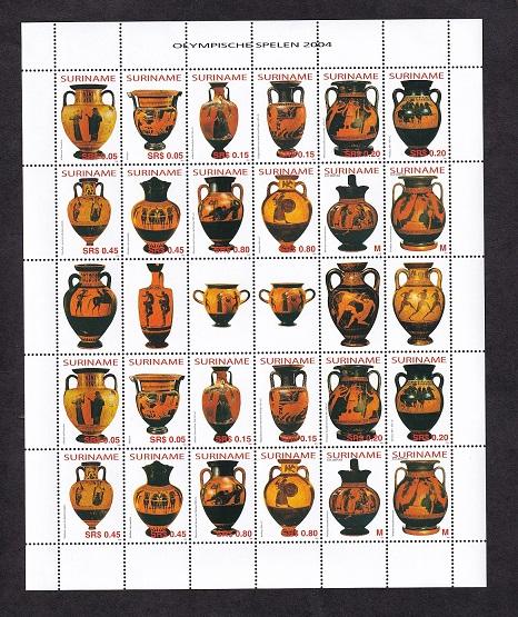 Surinam   #1314  MNH 2004  sheet with  2 blocks of 12 Greek amphorae