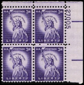 US #1035c LIBERTY MNH UR PLATE BLOCK #27005