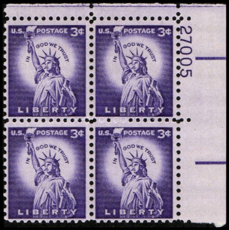 US #1035c LIBERTY MNH UR PLATE BLOCK #27005