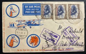 1932 Windhoek South West Africa First Flight Airmail Cover FFC To Tanganyika