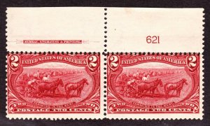 US 286 2c Trans-Mississippi Mint Plate #621 Top Pair F OG NH SCV $160