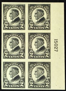 U.S. Mint Stamp Scott #611 2c Harding Plate # Block. Never Hinged.