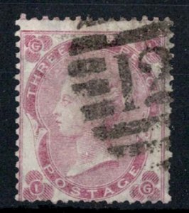 GB 1862 3d pale carmine rose sg77, short perfs otherwise fine used cat £350