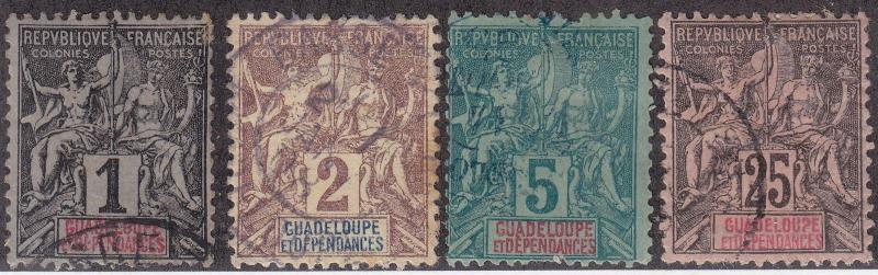 GUADELOUPE Used Scott # 27-28, 30, 37 Navigation & Commerce - faults (4 Stamps)