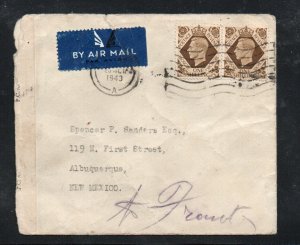 Great Britain - 1943 Censor Cover / SG# 475 PAIR     -    Lot 0624257