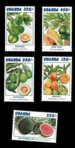 Uganda 1996 - FRUIT COLLECTION - Set of 5 Stamps (Scott #1443-7) - MNH