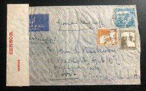 1941 Tel Aviv Palestine Airmail Censored Cover To Detroit MI USA Via Singapore B