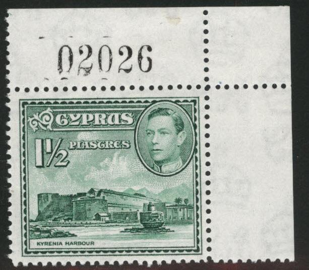 Cyprus Scott 165 MNH** 1951 KGVI plate number single