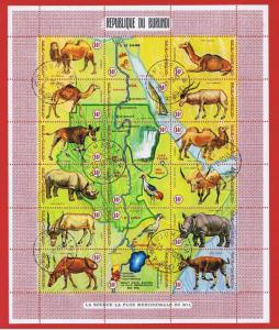 Burundi #C127  VF used  Sheet of 16  Animals and Map  