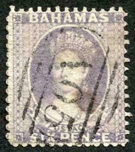 Bahamas SG19a 1862 6d lilac no watermark perf 13 neat A05 cancel