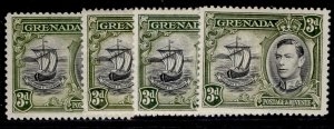 GRENADA GVI SG158 + 158a + 158ab + 158b, 3d PERF & SHADE VARIETIES, LH MINT.