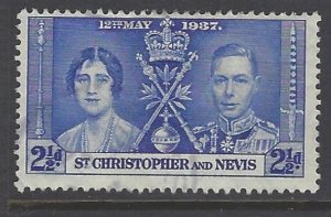 St Kitts-Nevis, Scott #78; 2 1/2p King George VI Coronation, Used