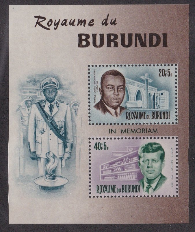 Burundi # B27, John F. Kennedy Memorial Souvenir Sheet, NH 1/2 Cat.