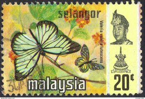 MALAYSIA SELANGOR 1971 20c Multicoloured, Butterflies SG152 Fine Used