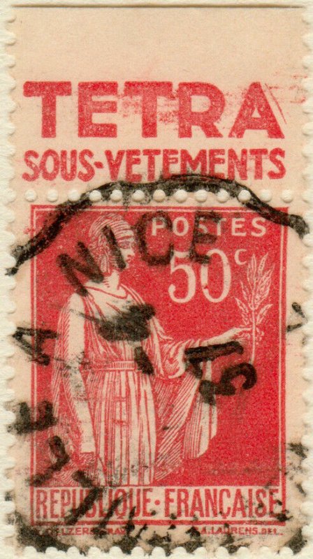 FRANCE - 1935 pub TETRA SOUS-VÊTEMENTS supérieure /Yv.283f 50c Paix t.III (C2)