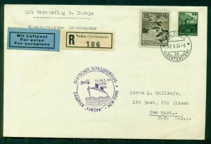 LIECHTENSTEIN, 1934, Catapult Flight via “Europa” to NY (bkstp) on reg cover