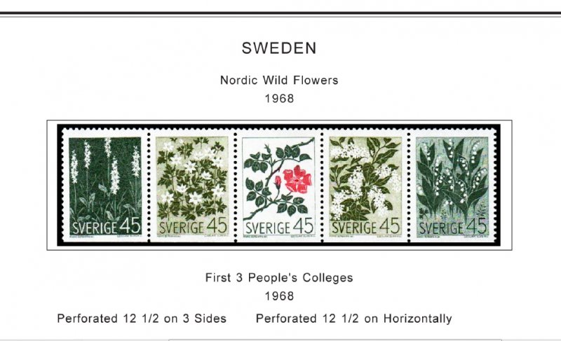 COLOR PRINTED SWEDEN 1941-1970 STAMP ALBUM PAGES (47 illustrated pages)