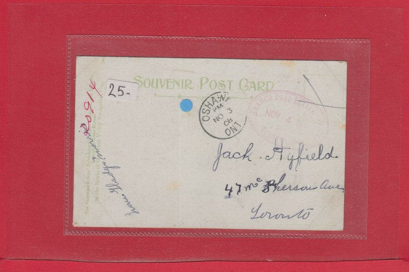 Un-paid Branch Dead Letter Office Post card 1908 to Toronto Canada