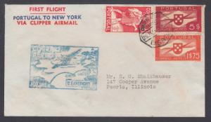 Portugal Sc 573, C2, C6 on 1939 First Flight Cover, Portugal to New York Clipper 