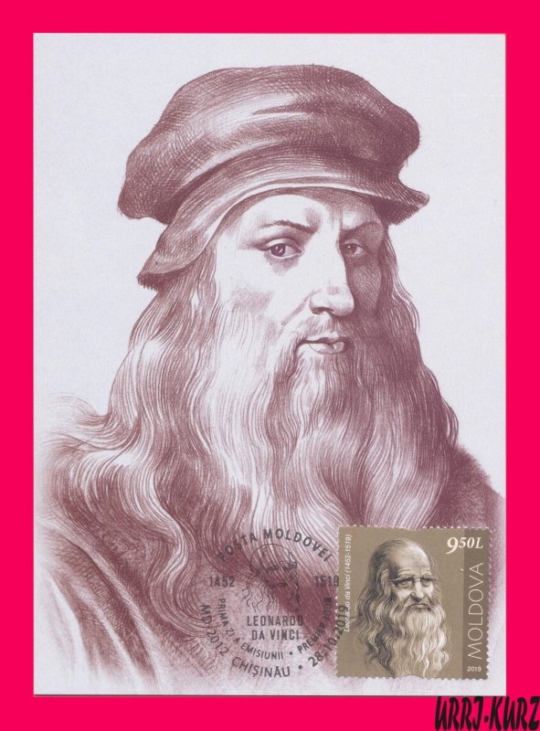 MOLDOVA 2019 Famous People Italy Scientist Writer Artist Leonardo Da Vinci Card