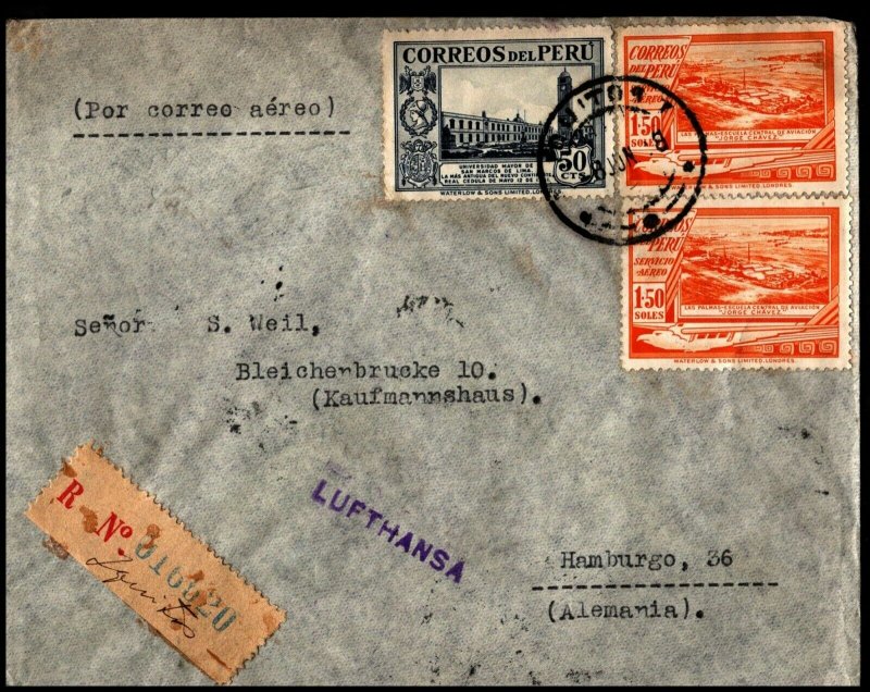 South America1930 - 1960's 4 Airmail Covers Peru Bolivia Brazil 