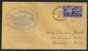 #922 NY. Chicago 70th Anniv. 1st Mail NY. & CHI R.P.O. GLEN ELLYN Cachet (A767)