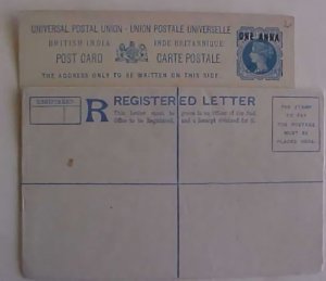 INDIA,STATIONERY BEFORE 1900 2 DIFF