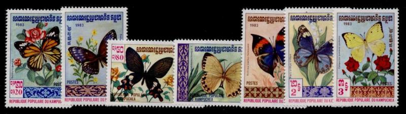 Cambodia 386-92 MNH Butterflies, Flowers