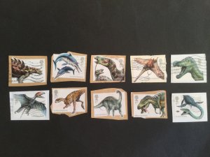 GB 2013  Dinosaurs. Set of 10 used stamps on paper.