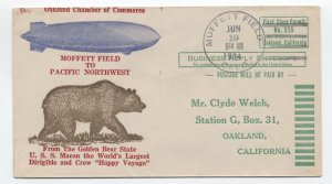 1934 Moffett Field CA 4-bar on business reply envelope airship cachet [y8549]