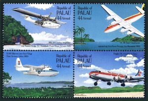 Palau C10-C13a block, MNH. Mi 84-87 vb. Trans Pacific airmail 1985. Planes,ship.