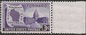 # 957 MINT NEVER HINGED WISCONSIN STATEHOOD 100TH ANNIV.