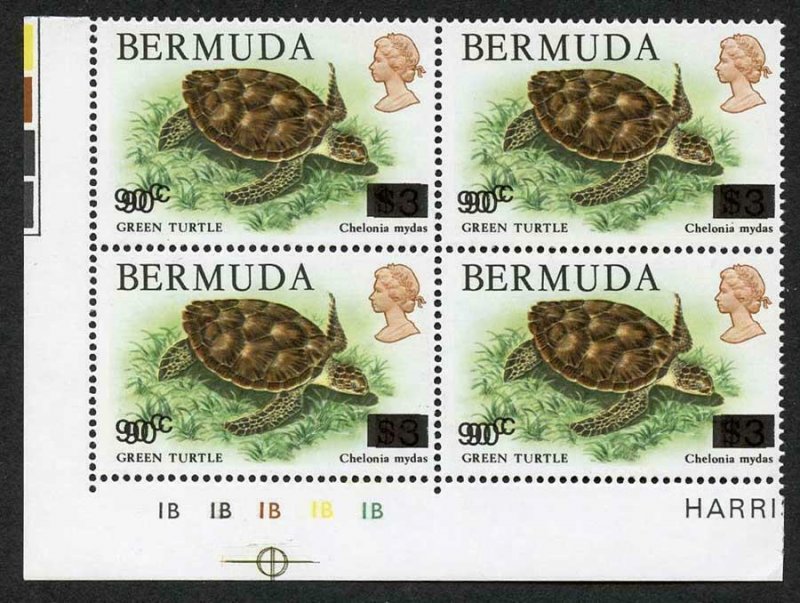 Bahamas SG534a 1986 90c on 3 dollars Green turtle error SURCHARGE DOUBLE U/M