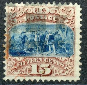 UNITED STATES SCOTT#118  15c COLUMBUS USED LIGHT CANCEL  ---SCOTT VALUE $850.00